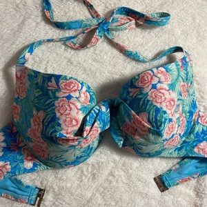 H&M Bikini Floral Print Top Halter Clasp